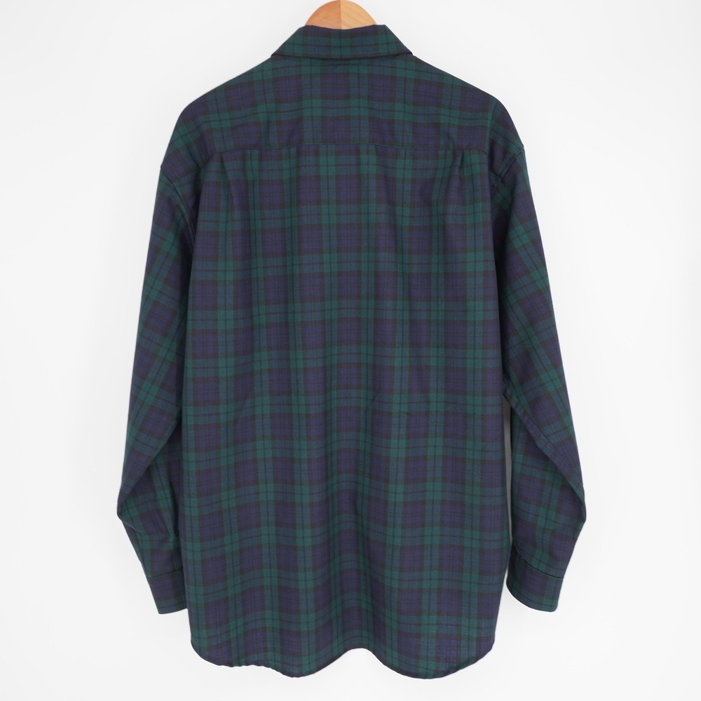 Vintage Pendleton Wool Button Down Shirt Mens L Black Watch Tartan Plaid 80s - Picture 3 of 11
